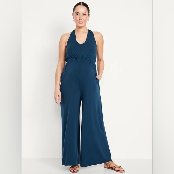 Maternity Waist-Defined Halter Jumpsuit from Old Navy in Tidewater (Medium) - Picture 2 of 2